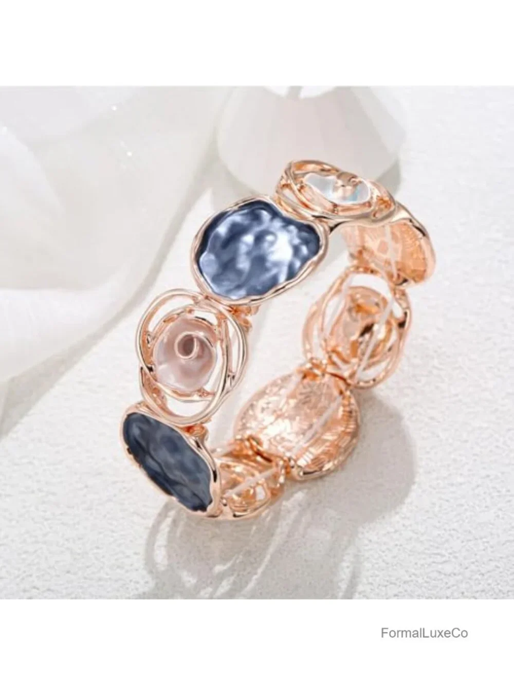 Rose Enamel Stretch Bracelet for Women - Boho Chic Elastic Metal Bangle,